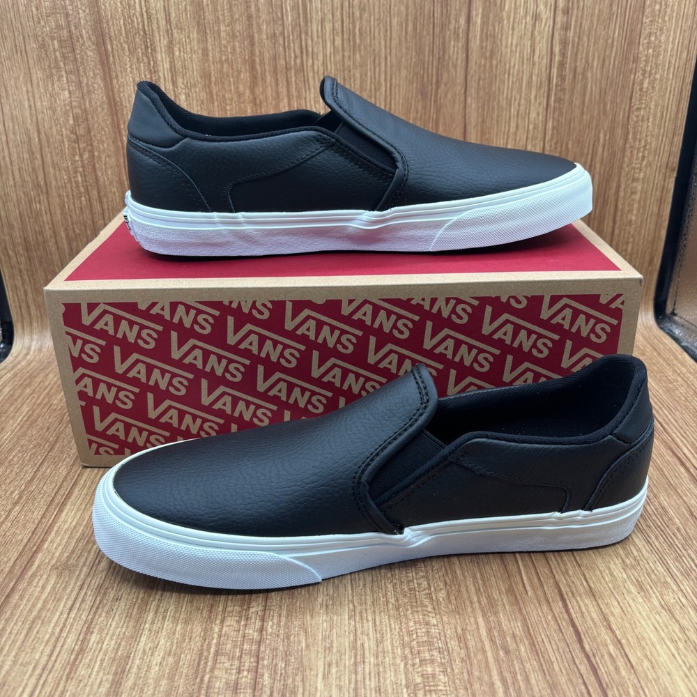 Vans Asher Deluxe Slip On Women 11 Black Tumble Leather New Ortholite V - Picture 2 of 6